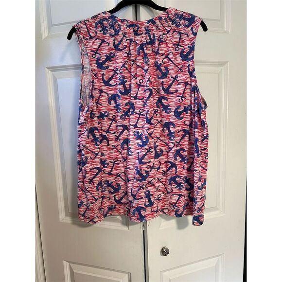 Caribbean Joe Women's 1X Multicolor Anchor Print Sleeveless Tank Top - Picture 6 of 6